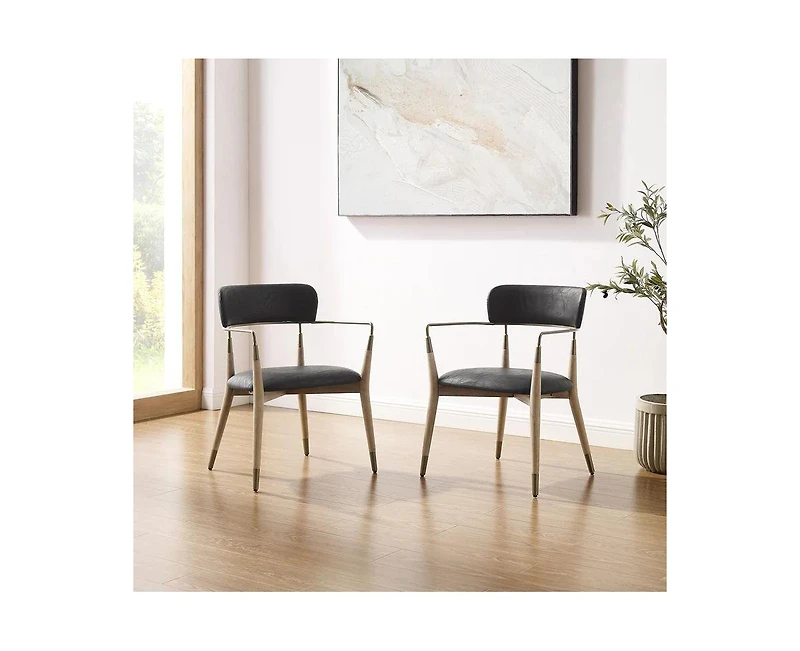 Homlux Set of 2 Modern Accent Chair Upholstered Wide Seat Dining Arm Chairs W/Open Curved Backrest for Kitchen&Living Room&Bedroom