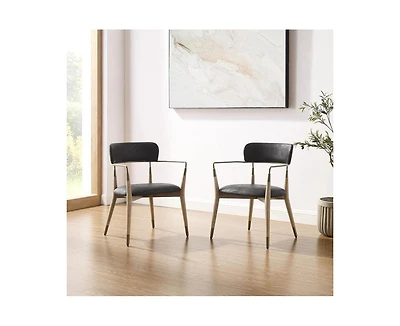 Homlux Set of 2 Modern Accent Chair Upholstered Wide Seat Dining Arm Chairs W/Open Curved Backrest for Kitchen&Living Room&Bedroom