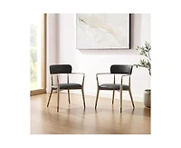 Homlux Set of 2 Modern Accent Chair Upholstered Wide Seat Dining Arm Chairs W/Open Curved Backrest for Kitchen&Living Room&Bedroom