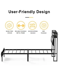 Hausource King/Twin Size Bed Frame with Storage Headboard & Charging Station Upholstered Platform Bed, Twin