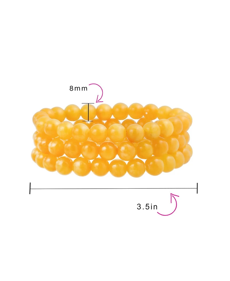 Bling Jewelry Stackable Set Of 3 Natural Stone Round Bead 8MM Multi Strand Stretch Bracelet