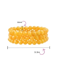 Bling Jewelry Stackable Set Of 3 Natural Stone Round Bead 8MM Multi Strand Stretch Bracelet