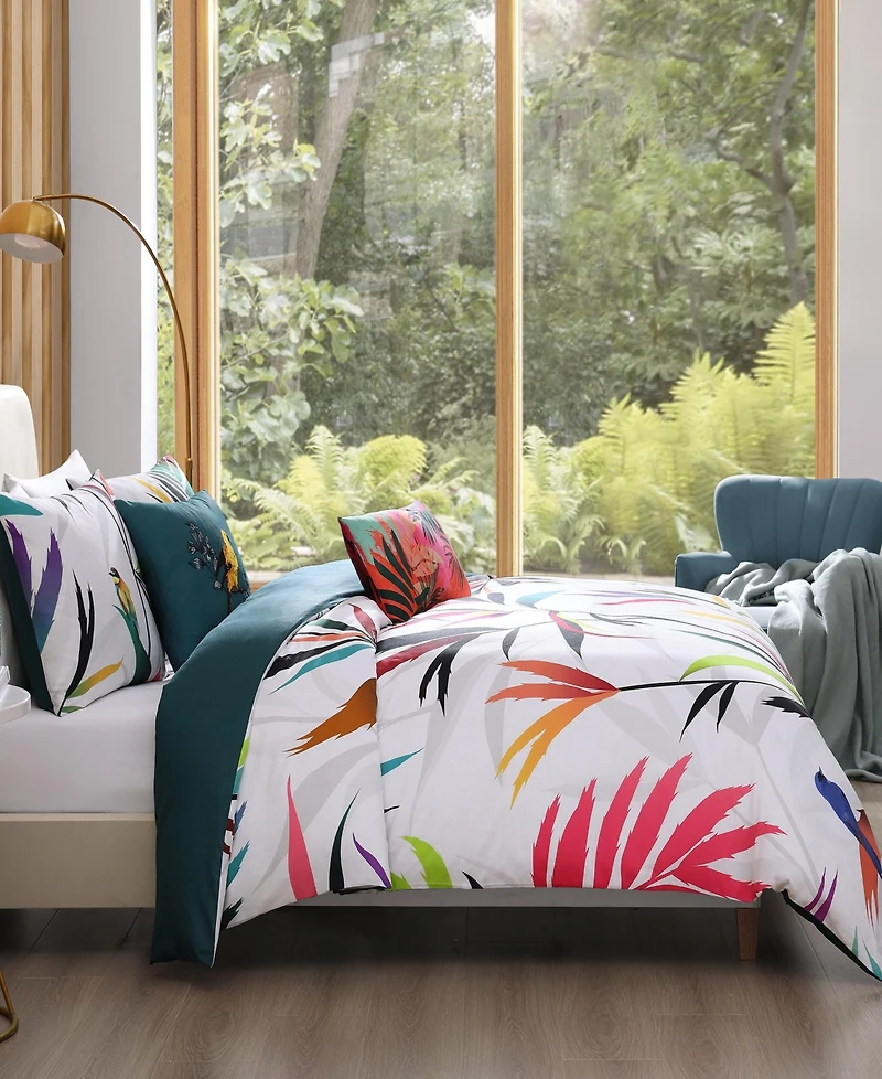 Bebejan Tropical Fusion Bedding 220 Thread Count 100% Cotton Sateen 5 Piece Queen Size Reversible Comforter Set