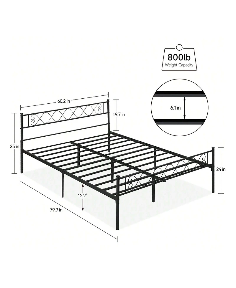 gaomon Twin/Queen Size Platform Bed Frame With Headboard, Heavy Duty Mattress Foundation With Metal Slats Support, No Box Spring Needed, Under Bed Sto