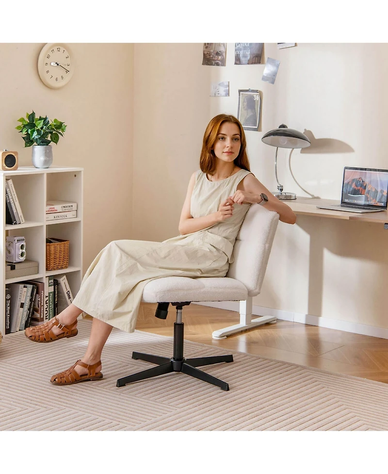 Armless Office Chair with Adjustable Height 360° Rotation Soft Faux Fabric Study