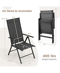 2 Pcs Patio Folding Dining Chair with 7-Level Adjustable High Backrest for Garden