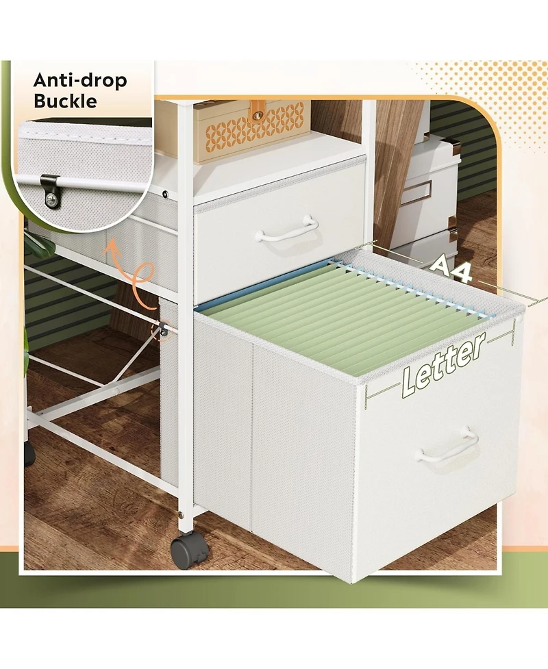 2 Drawer Mobile File Cabinet, Rolling Printer Stand with Open Storage Shelf, Fabric Vertical Filing Cabinet fits A4 or Letter Size for Home Office,Whi