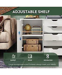 5-Drawer Wood Dresser Chest with Door, Mobile Storage Cabinet, Printer Stand for Home Office