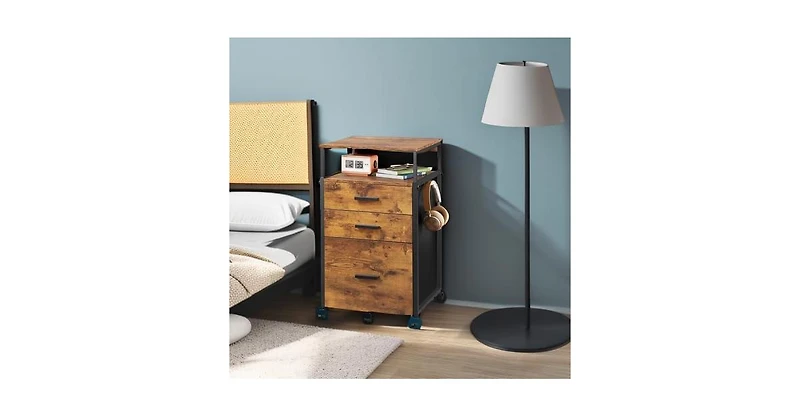 Galaxhero File Cabinet with Storage Drawers, Rolling Printer Stand with Adjustable Shelves, Wood Filing Cabinet for Home Office, Rustic Brown