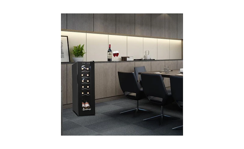 Slickblue Black 12-Bottle Electronic Wine Cabinet with Transparent Glass Door and Cold Rolled Sheet Design