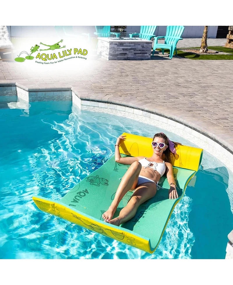 Aqua Lily Pad Tadpole Single Adult Floating Foam Pool Lounger Mat, Green/Yellow