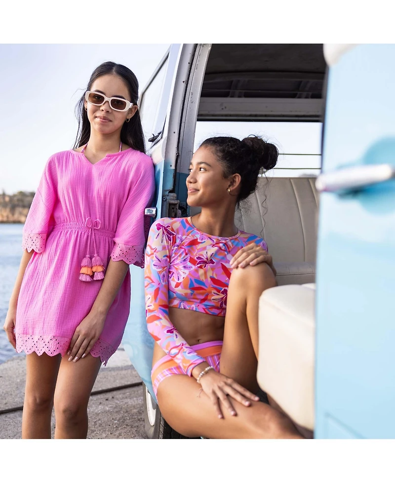 Snapper Rock Big Girls Blooming Sunset Sustainable Crop Ls Rash Set