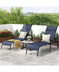 Sugift 2 Pcs Outdoor Patio Lounge Chair Chaise Fabric with Adjustable Reclining Armrest-Navy
