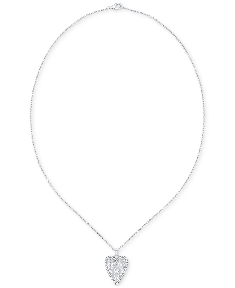 Diamond Border Diamond-Cut Heart Pendant Necklace (1/4 ct. t.w.) in Sterling Silver