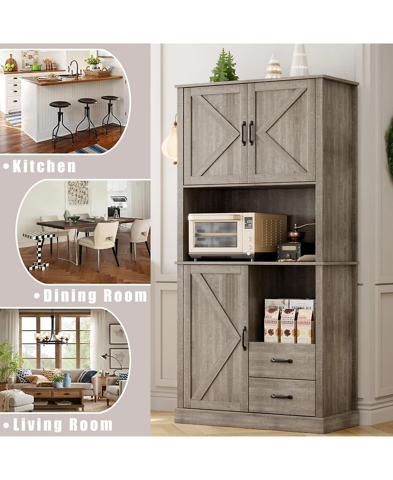 gaomon Modern Kitchen Pantry Cabinet with Microwave Stand, Tall Hutch Bar Cabinet with Drawers & Adjustable Shelves