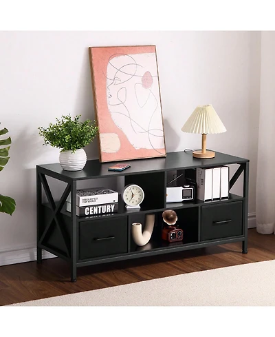 Dresser Tv Stand, Wide 2 Drawer Dresser For Storage And Organization, Entertainment Center With Fabric Drawers, Dressers For Bedroom, Tv Table For 50