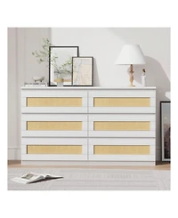 gaomon Rattan Dresser For Bedroom, 6 Drawer Dresser For Bedroom, Modern Wide Chest Of Drawers With Anti-Tip Kit