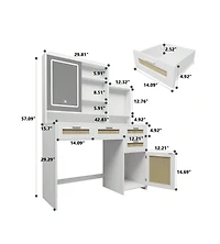gaomon Makeup Vanity With Lights In 3 Colors And Openable Mirror, Vanity Desk With 4 Drawers, 1 Cabinets And Shelves, Vanity Table Rattan Vanity Dress