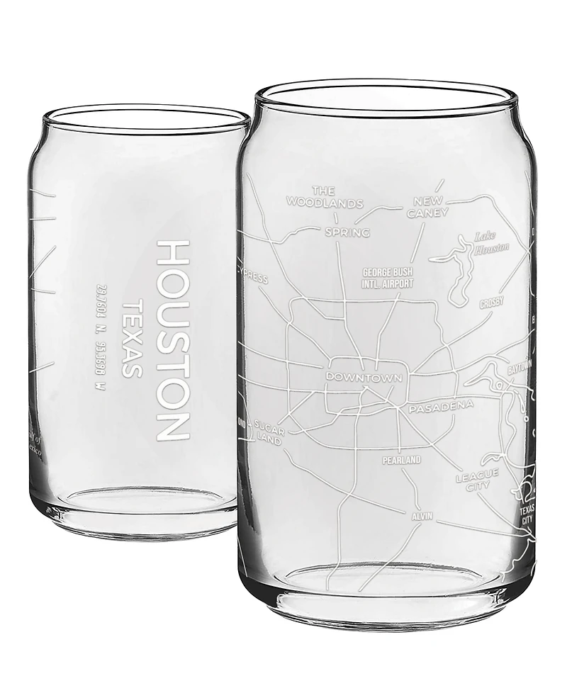 Narbo The Can Houston Map Everyday Glassware, Set of 2