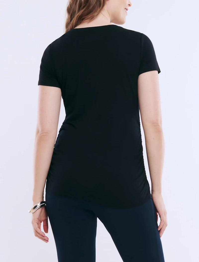 Motherhood Maternity Women's V-Neck Side-Ruched Short Sleeve Tee