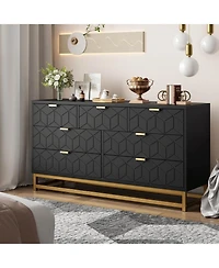 gaomon Dresser for Bedroom, Large 7 Drawer Dresser Organizer with Golden Metal Handle and Legs,Black