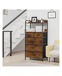 Dresser For Bedroom With 5 Drawers, Dressers & Chests Of Drawers For Hallway, Entryway, Storage Organizer Unit With Fabric, Sturdy Metal Frame, Wood T