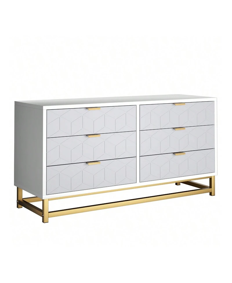 6 Drawer Dresser For Bedroom, Modern Dressers & Chests Of Drawers, Wood Dresser Chest Organizer With Metal Legs, Large Drawers For Bedroom, Hallway, W