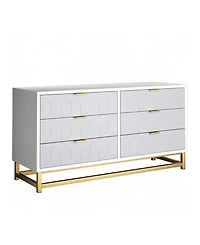 6 Drawer Dresser For Bedroom, Modern Dressers & Chests Of Drawers, Wood Dresser Chest Organizer With Metal Legs, Large Drawers For Bedroom, Hallway, W