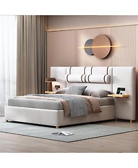 Slickblue Queen Size Upholstered Platform Bed with Dual Outlets and Usb Charging Ports on Each Side