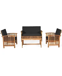 Sugift 4 Pieces Patio Solid Wood Furniture Set with Water Resistant Cushions
