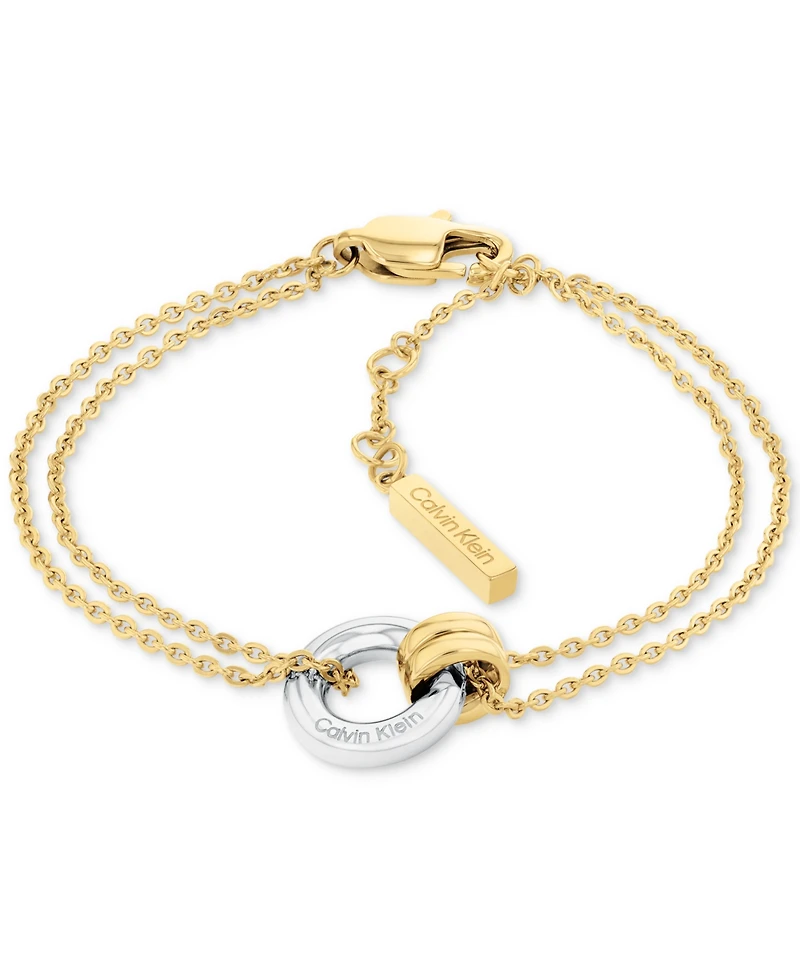 Calvin Klein Gold-tone Stainless Steel Logo Ring Double Chain Bracelet