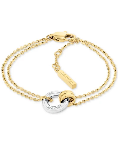 Calvin Klein Gold-tone Stainless Steel Logo Ring Double Chain Bracelet