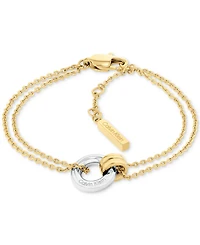 Calvin Klein Gold-tone Stainless Steel Logo Ring Double Chain Bracelet