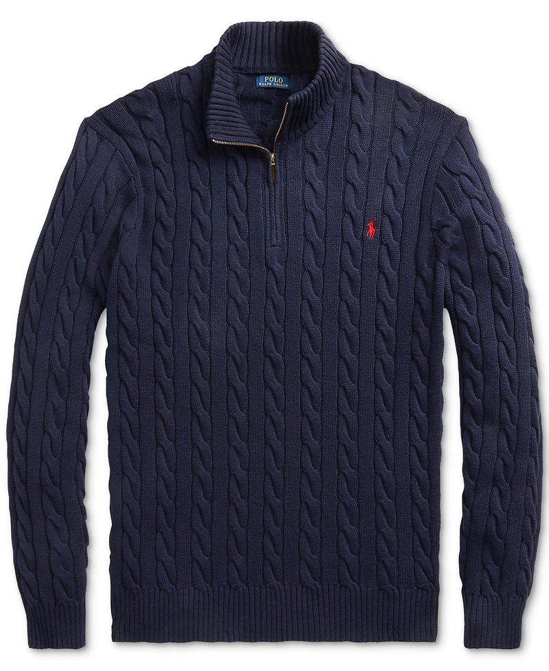 Polo Ralph Lauren Men's Big & Tall Cable-Knit Cotton Quarter-Zip Sweater