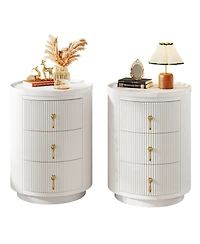 Tribesigns 3 Drawers White Nightstand Set of 2, No Assembly Bedside Table Night Stand for Bedroom, Modern Round End Side Table with Storage and Gold H