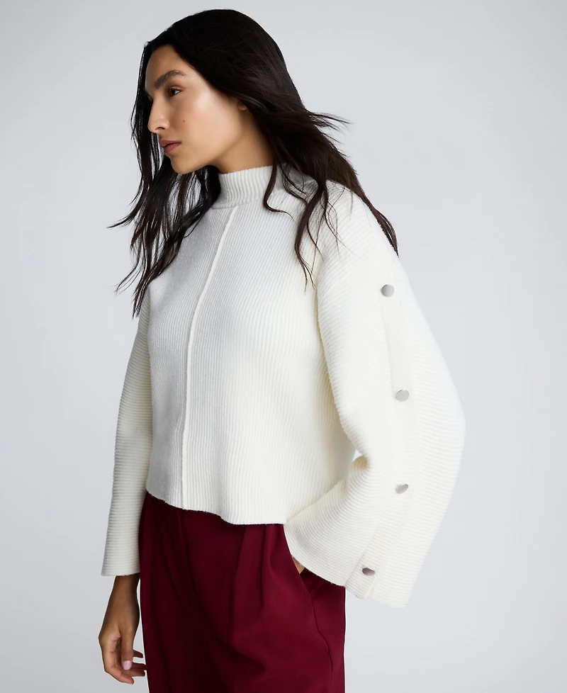 Kenneth Cole Women's Button-Sleeve Mock Neck Sweater