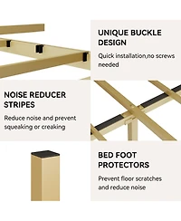 gaomon King Bed Frame,Velvet Upholstered Platform Bed Frame with Diamond Tufted Headboard, No Box Spring Needed