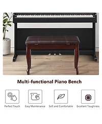Hongge Solid Wood Pu Leather Piano Bench with Storage-Brown