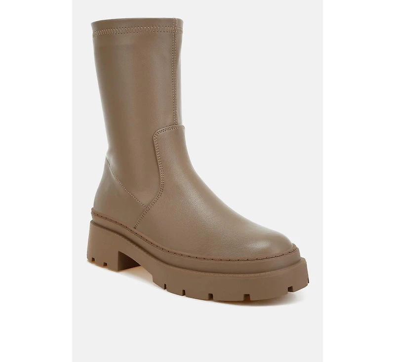 Carmit Chunky Faux Leather Calf Boots