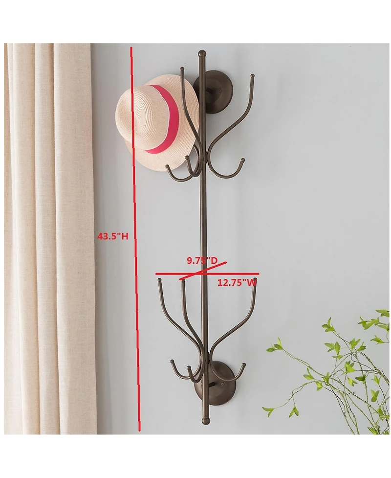 Kings Brand Furniture – Nino Metal 12 Hook Wall Mount Coat & Hat Rack, Pewter