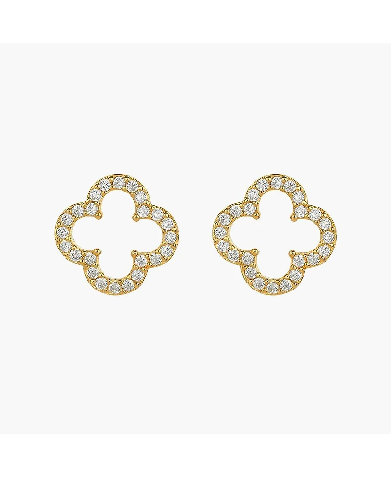 Sterling Silver 18k Gold Plated Aria Clover Stud Earrings – Dainty Summer Earrings, Lightweight, Vacation Style, Warm Weather Look