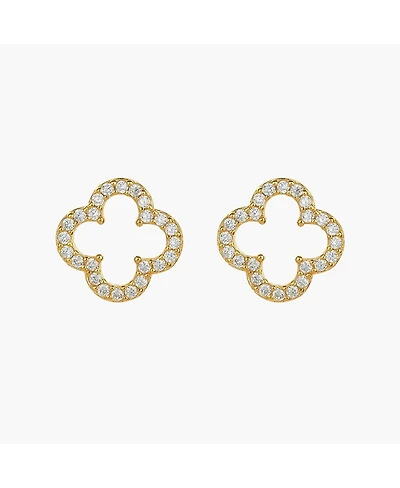 Sterling Silver 18k Gold Plated Aria Clover Stud Earrings – Dainty Summer Earrings, Lightweight, Vacation Style, Warm Weather Look
