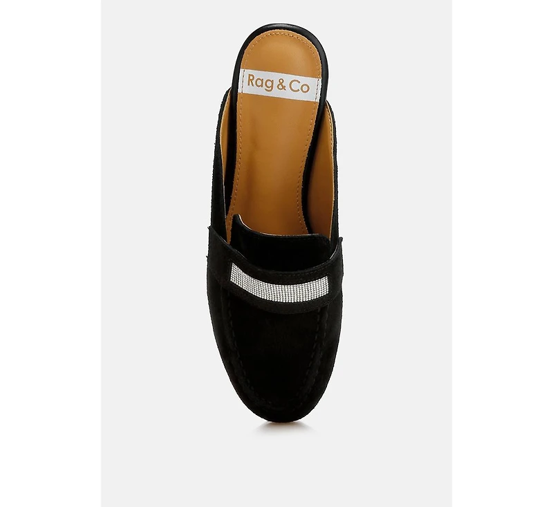 Belorose Rhinestone Strap Suede Mules