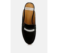 Belorose Rhinestone Strap Suede Mules