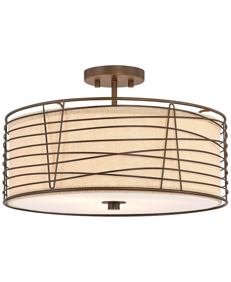 Franklin Iron Works Marlowe 18" Modern Semi Flush-Mount Ceiling Light Fixture Kitchen Foyer Drum Brown Bronze Finish Metal