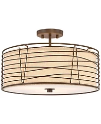 Franklin Iron Works Marlowe 18" Modern Semi Flush-Mount Ceiling Light Fixture Kitchen Foyer Drum Brown Bronze Finish Metal