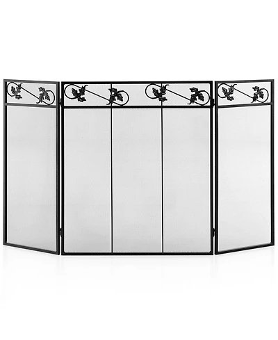 Sugift 3-Panel Fireplace Screen Decor Cover with Exquisite Pattern