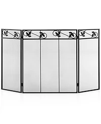 Sugift 3-Panel Fireplace Screen Decor Cover with Exquisite Pattern