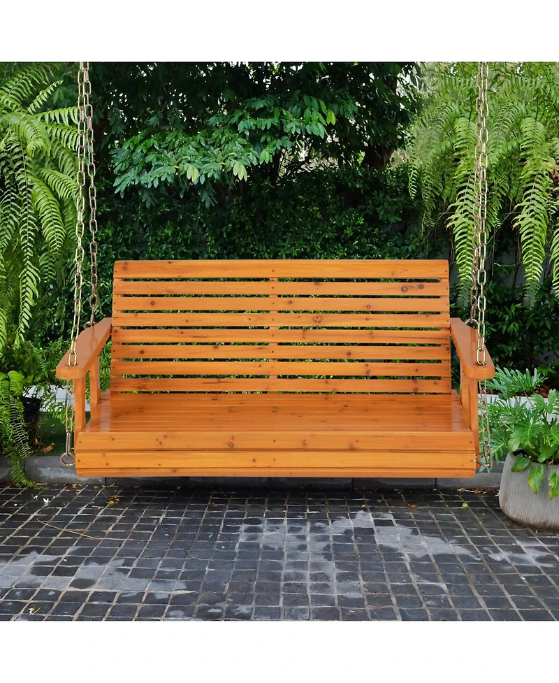 Slickblue 2-Person Wooden Porch Swing with Hanging Chains for Garden Yard