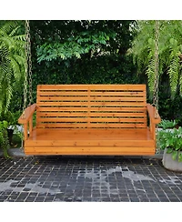 Slickblue 2-Person Wooden Porch Swing with Hanging Chains for Garden Yard